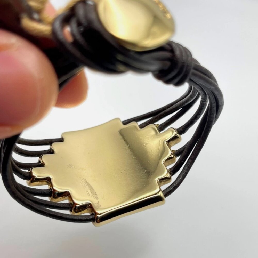 NWT Uno de 50 ATTACHED Gold Plated Gray Crystal Multi Leather Bracelet SZ Small - Picture 12 of 12